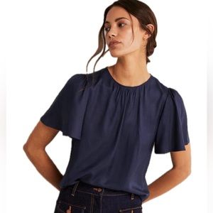 Boden Navy Flutter Sleeve Crew Neck Top